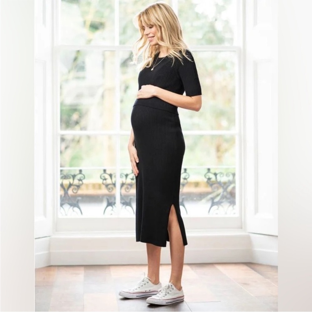 Seraphine Ribbed Maternity & Nursing Midi Dress